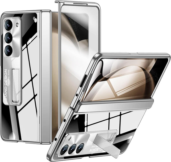Samsung Galaxy Z Fold 5 Cover: Sleek Clear Electroplated Stand Protective Case - Elegant Anti-Scratches Luxury for