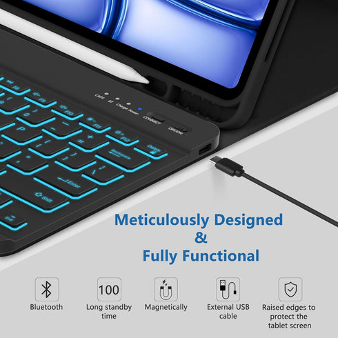 MMK iPad Air 13 inch (M2) 2024 & iPad Pro 12.9 Case with Keyboard, Backlit Bluetooth Wireless Keyboard, Pencil Holder,
