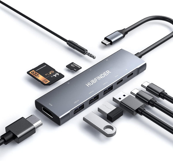 HUBFINDER USB C Hub, 9 in 1 Multiport Adapter with 100W Power Delivery, 4K HDMI Output, 3 USB 3.0 Ports, USB-C 5 Gbps
