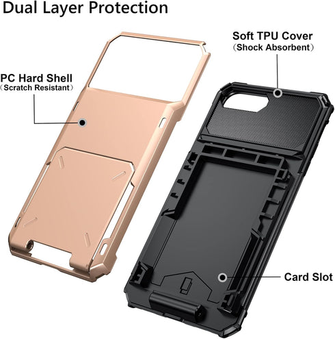 Vofolen Case for iPhone 8 Plus 7 Plus 6s Plus Wallet Card Holder, 4-Slot Pocket Scratch Resistant Dual Layer Cover