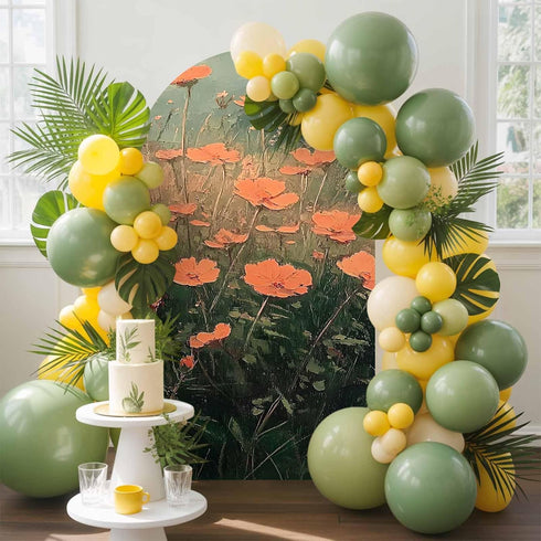 Jnbasdffb 7.2 Red Spring Floral Wedding Arch Cover, Stretchy Spandex Arch Backdrop Stand Covers FT, Modern Oil Painting