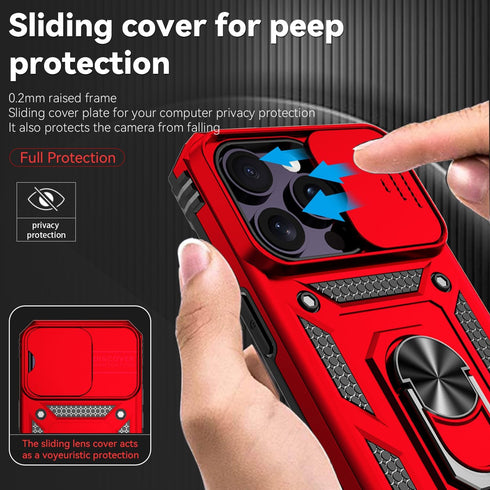 SunStory iPhone 14 Pro Max Case with HD Screen Protector, Slide Camera Cover & Kickstand - Red