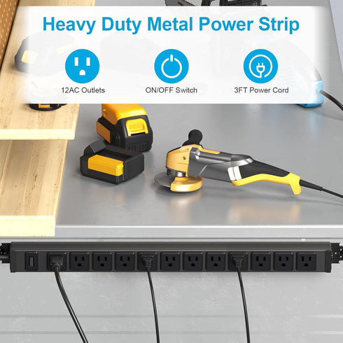 HHSOET 360° Rotating 12 Outlet Mountable Power Strip - Heavy Duty Wall Mount Surge Protector with Switch