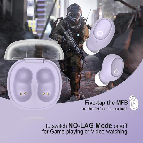 Wireless Earbuds for Small Ears, Purple Bluetooth Earbuds for Mini Ear Canals, Compatible with iPhone and Android