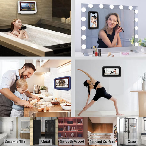 Waterproof Shower Phone Holder, Anti Fog Touch Screen, 360° Rotation Wall Mount Case for Under 7 Inch Phones