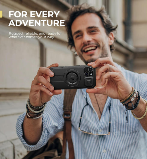 Dexnor 15 Cover,6.1 inch,Black for iPhone Case with Slide Camera Cover & Adjustable Kickstand, Compatible with MagSafe