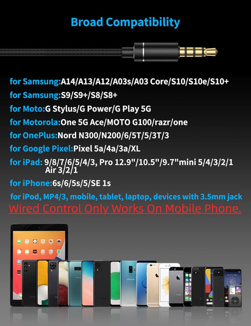 Wired Earbuds for Samsung Galaxy S10e, S10, S9, A15, A14, A13, A03, iPhone 6/6s/5, Moto G - HiFi Stereo, Noise