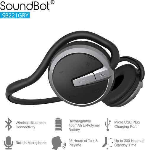 Soundbot SB221 HD Wireless Bluetooth 4.0 Sports-Active Headphones for 20Hrs Music Streaming & 25Hrs HandsFree Calling with Sweat Resistant Ergonomic Secure-Fit Design & Voice Command Support, Black