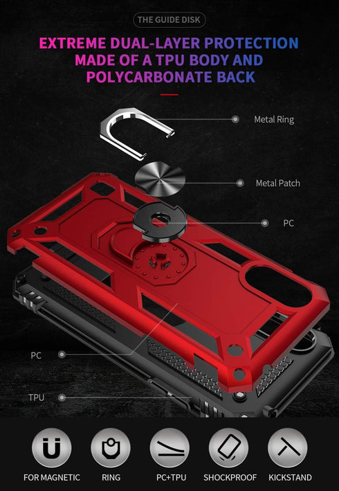 Galaxy A01 Case with HD Screen Protector, Military Grade Hybrid Hard PC Soft TPU Shockproof Protective Case, Red