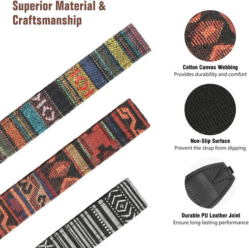 MoKo Camera Strap, Retro Cotton Canvas Woven Universal Shoulder Neck Strap for ALL DSLR/SLR Cameras, Bohemia Dark Orange