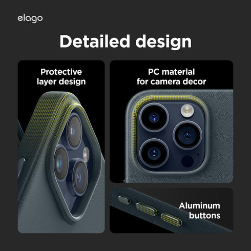 elago Magnetic Leather Case for iPhone 15 Pro, Compatible with MagSafe Accessories, 6.1 inch - Vegan Leather,