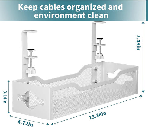 Under Desk Cable Management Tray 2 Pack, No Drill Cable Management Under Desk, Desk Cable Organizer with Clamp for