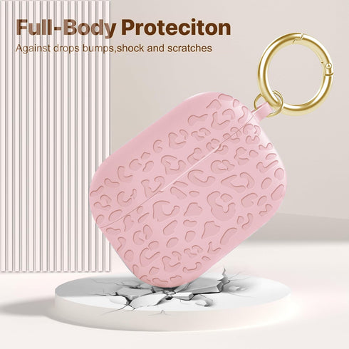 Fashion Engraving Leopard Case Compatible for Airpods Pro 2 Case Cover 2022, Soft Silicone, Front LED Visible, Pink