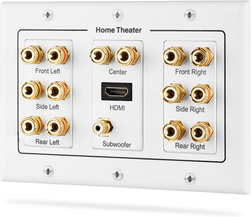 Fosmon HD8006 3-Gang 7.1 Surround Distribution Wall Plate for Home Theater, Gold Plated Copper
