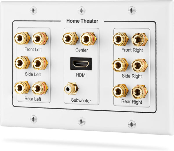 Fosmon HD8006 3-Gang 7.1 Surround Distribution Wall Plate for Home Theater, Gold Plated Copper