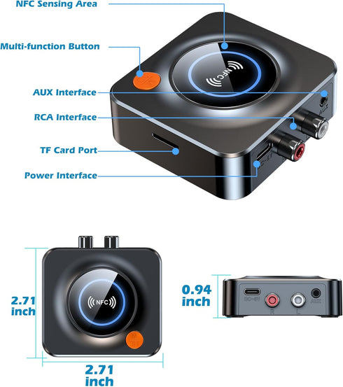 KAIY Bluetooth Receiver for Home Stereo, AUX RCA to Bluetooth Adapter for Old Speakers, NFC Wireless Audio Receiver