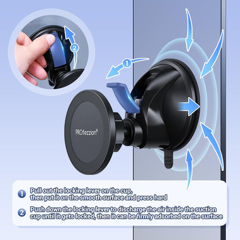PROfezzion Magnetic Shower Mirror Phone Holder, Reusable Suction Cup Mount for iPhone 15 14 13 12 & All Phones, White