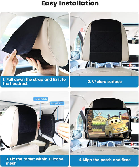 WONNIE Car Tablet Holder - Upgraded Back Seat Headrest Mount for Kids, Fits All 7-12.9'' Tablets, 2 Pack