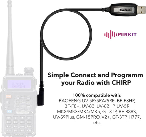 MIRKIT Baofeng Programming Cable for Two Way Ham Portable Radios: UV-5R, 5RA, 5R Plus, UV-82, BF-F8HP, and More