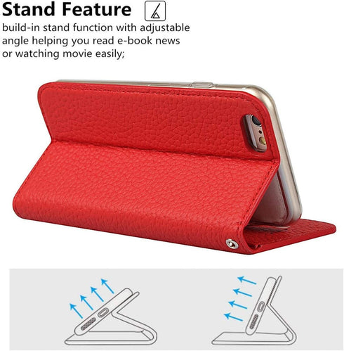 iCoverCase Genuine Leather Wallet Case Compatible with iPhone 6s Plus/6 Plus - Wrist Strap, Card Holder, Kickstand