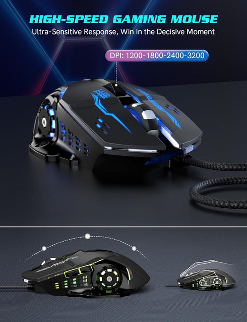 Trueque 14 26-Key Gaming Keyboard and Mouse Combo - RGB Backlit Lighting Effects, USB Wired Computer Keyboard