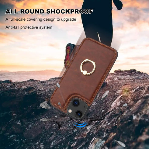 OT ONETOP 13 360 6.1 Inch ONETOP for iPhone Wallet Case with Card Holder, Rotation Ring Kickstand RFID Blocking PU
