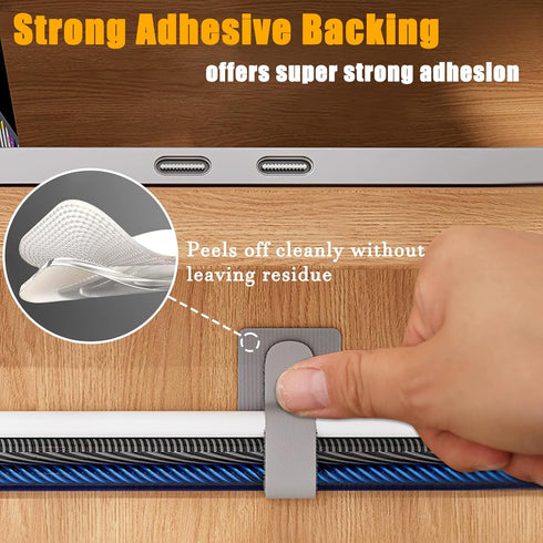 80PCS Hook and Loop Cable Straps, Cable Management Under Desk, Adhesive Cable Ties, Reusable Wire Organizers for Cords
