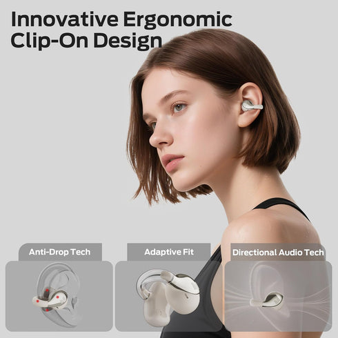 AC225 6.0 36H IPX6 Monster Open Ear Earbuds, Stereo Sound, Bluetooth Open Ear Headphones, Lightweight Comfort Clip-On