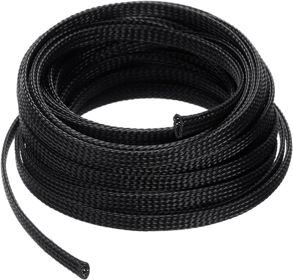 uxcell 25 Ft Expandable Braided Cable Sleeve, 1/4 Inch PET Wire Management Protector for TV Computer Audio, Black