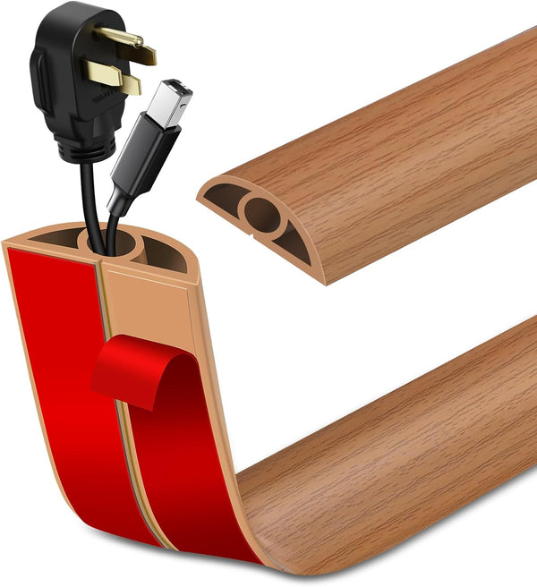 Floor Cord Cover Self Adhesive, Cord Hider for Floor Power Cord Protector, 0.32" W x 0.32" H (Light Brown, 3.3Ft)