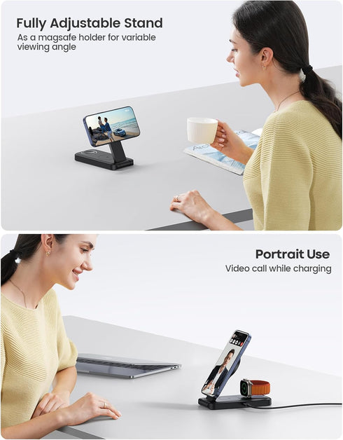 Lamicall 3 in 1 Charging Station for Apple, Magnetic Foldable Wireless Charger Stand, Fast Charging Station for iPhone
