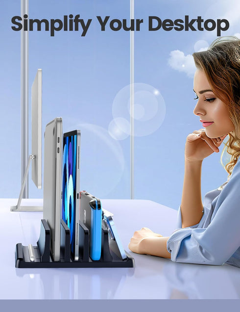 Vaydeer 3-Slot Vertical Laptop Stand - Premium ABS Plastics, Space-Saving Adjustable Desk Organizer