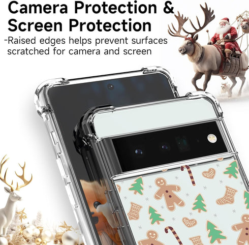 Gingerbread Man Christmas Clear Phone Case for Google Pixel 6a - Soft Slim Shockproof Cover for Boys & Girls.