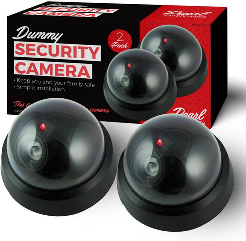 Dummy Fake Security Surveillance CCTV Dome Camera with Red LED Light, Battery Powered for Home or Business (2 Pack)