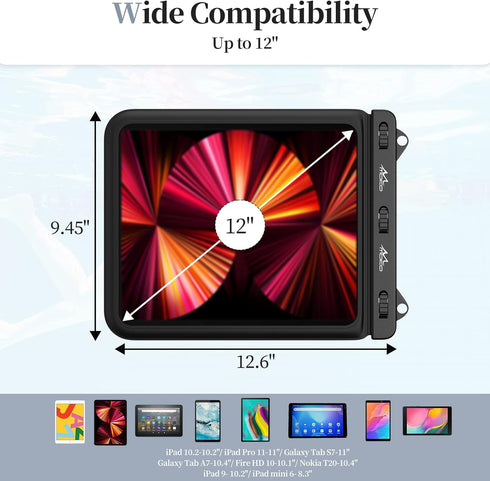MoKo Waterproof Tablet Case for Fire HD 10, iPad 10th, iPad Pro 11, Galaxy Tab S6/S7 - Stand Holder Dry Bag