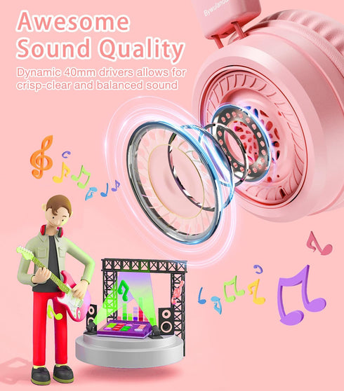 85/94dB, Bywulanda Kids Headphones with LED Lights for School, Upgrade USB Type C Kid Headphone with Microphone, Volume