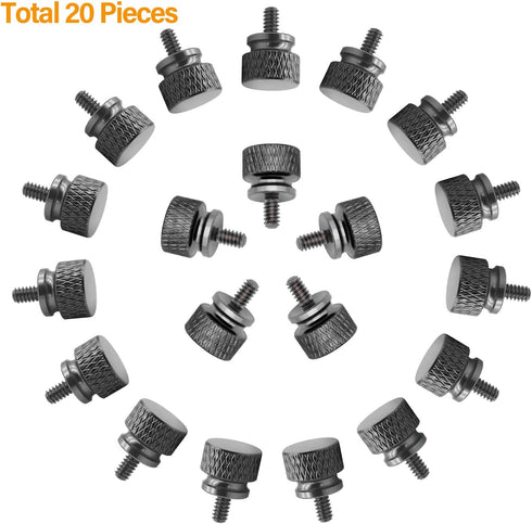 20 Pieces 6#-32 Computer Case Screws, Anodized Aluminum Thumbscrews, Fully Threaded Knurled Thumbscrews (Black)