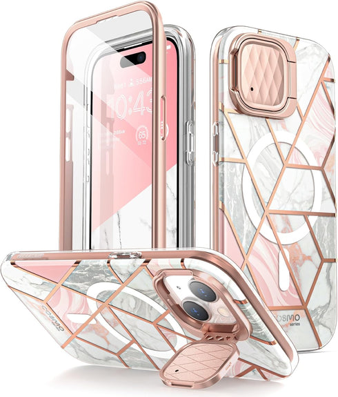 i-Blason Slim Full-Body Protective Case for iPhone 15/14/13 (6.1'') - Marble Pink, MagSafe Compatible, with Camera