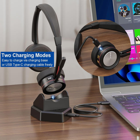 Wireless Bluetooth Headset with Microphone, AI Noise Cancelling for Computer/PC/Laptop/Cellphone