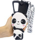 Case Compatible with Samsung Galaxy A12 5G, 3D Cute Animals Pandas Cartoon Soft Black Silicone Wallet Case with Strap