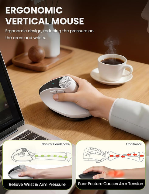 SABLUTE MAM51 3-in-1 4000 8 2.4Ghz/Bluetooth Ergonomic Mouse Wireless with Quick-Switch Scroll Wheel, Vertical Mouse
