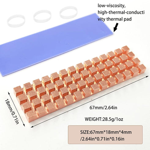 M.2 2280 SSD Heatsink Copper Kit, Cooler Heat Sink + Silicone Thermal Pad for M.2 SSD, NVME SSD Cooling