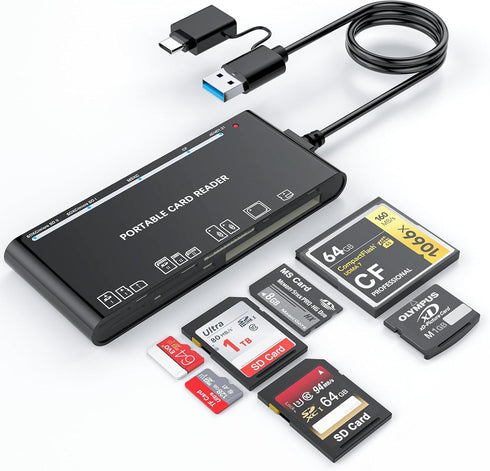 7 in 2 USB C 3.0 Card Reader, USB SD Card Adapter for SD, CF, TF, MS, Micro SD, XD Cards for Windows, macOS