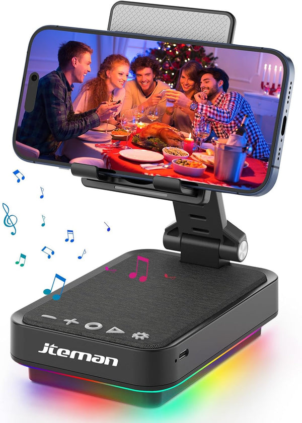 JTEMAN Gifts for Men, Cell Phone Stand with Wireless Bluetooth Speaker and Jumping Light, Unique Birthday Gifts for Him