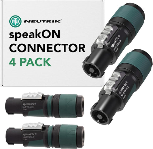 Neutrik NL4FXX-W-S (4pk) 4-Pole speakON Cable Connector, Green Bushing Screw Terminal Assembly