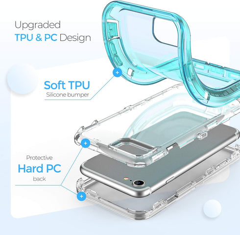 ORIbox Crystal Blue Case for iPhone 8, SE 2022, 7: Heavy Duty Shockproof Clear Case with Camera Protector