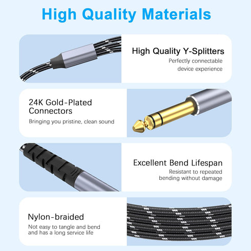Lightning to 1/4 TRS Audio Stereo Cable, 3 in 1 to 1/4 Male Aux Audio Cord Compatible with iPad, iPhone 13 Pro for