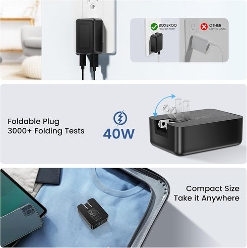 40W USB C Charger Block, Slim Dual Port Type C Fast Charging Wall Plug for iPhone 15 Pro/Samsung/Tablet