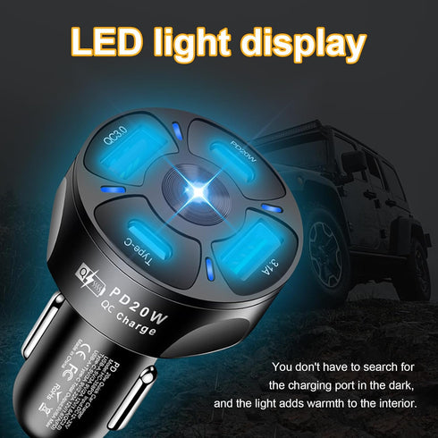 4 Ports Car Fast Charging Charger Cigarette Lighter Adapter, Super Fast Auto Charging Plug with QC 3.0, PD 20W, Type C,