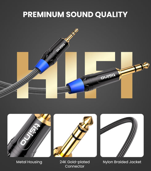 tisino 1/8 to 1/4 Stereo Cable, 3.5mm to 1/4 Adapter Aux Cord Stereo Audio Cable for Guitar, Keyboard Piano, Laptop, Home Theater Devices, Speaker and Amplifiers,Nylon Braid-6ft